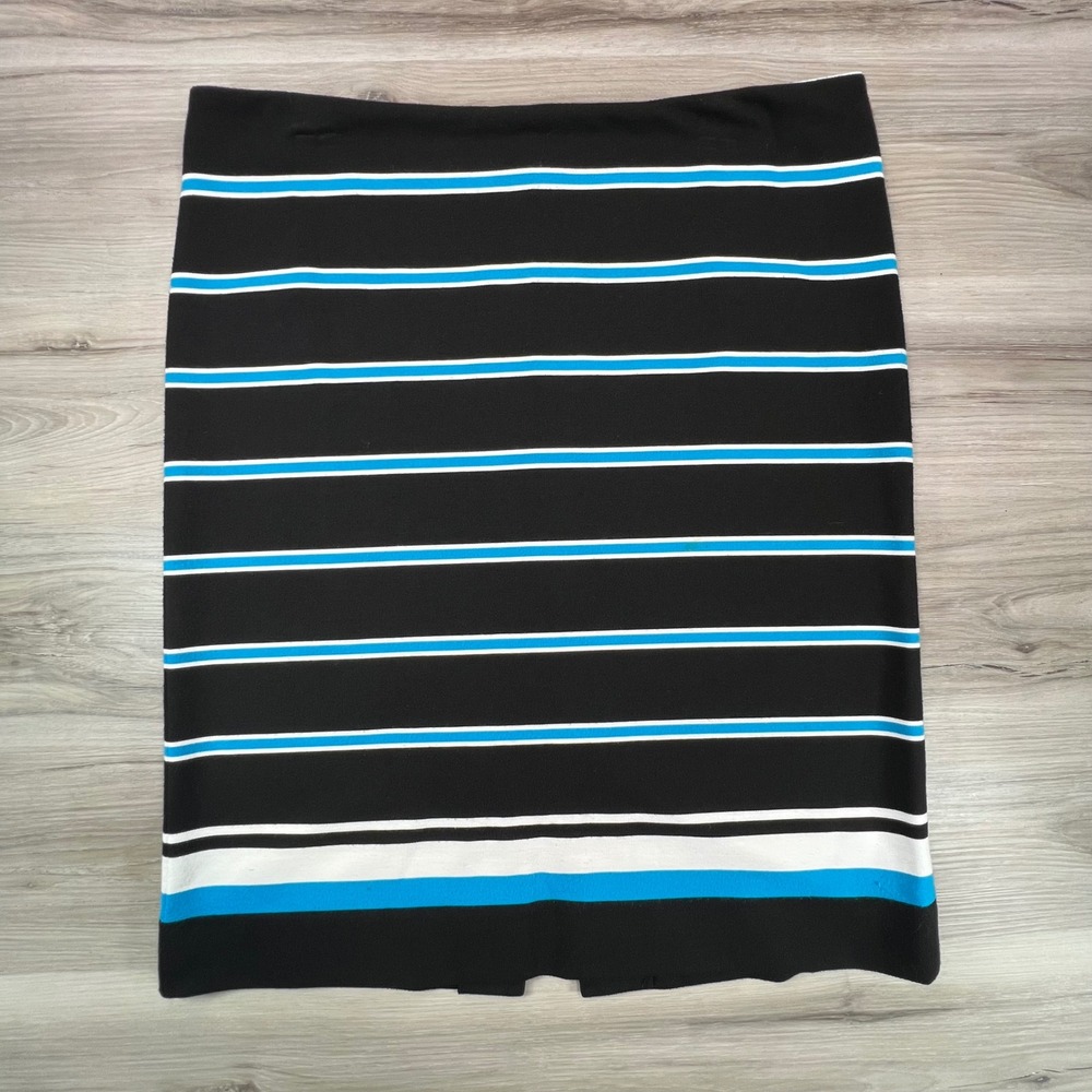 Cato Black Blue White Striped Pencil Skirt Career Casual Size 12 preppy